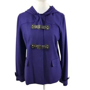 Carlisle Purple/Blue Hooded Toggle front Wool Coat size 14 Large